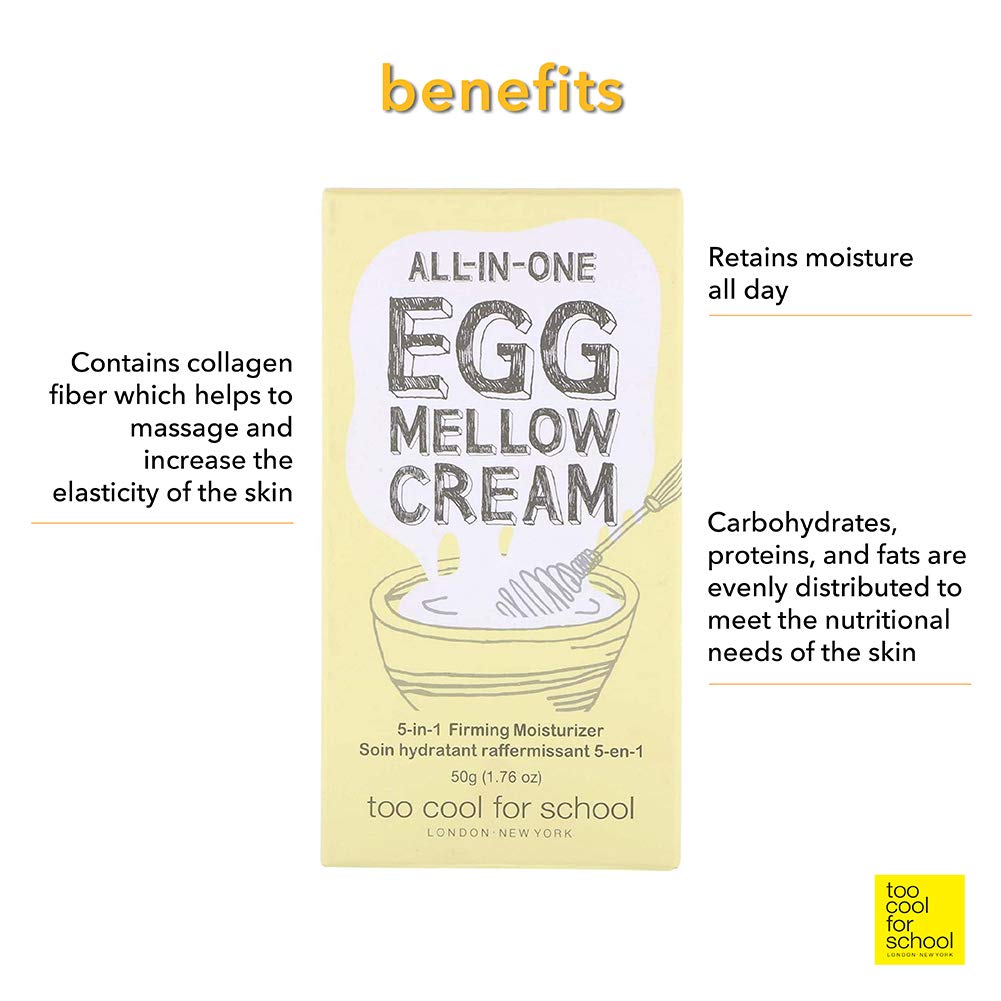 Too Cool For School | All-in-One Egg Mellow Cream 1.76 oz | Anti Aging Face Cream | Anti Wrinkle Firming Moisturizer | 98% Pure Collagen Fiber